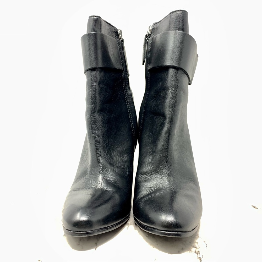 SCHUTZ Namil Buckle Detail Leather Booties 8 Minimalist Sleek Neutral Classic - Picture 4 of 14
